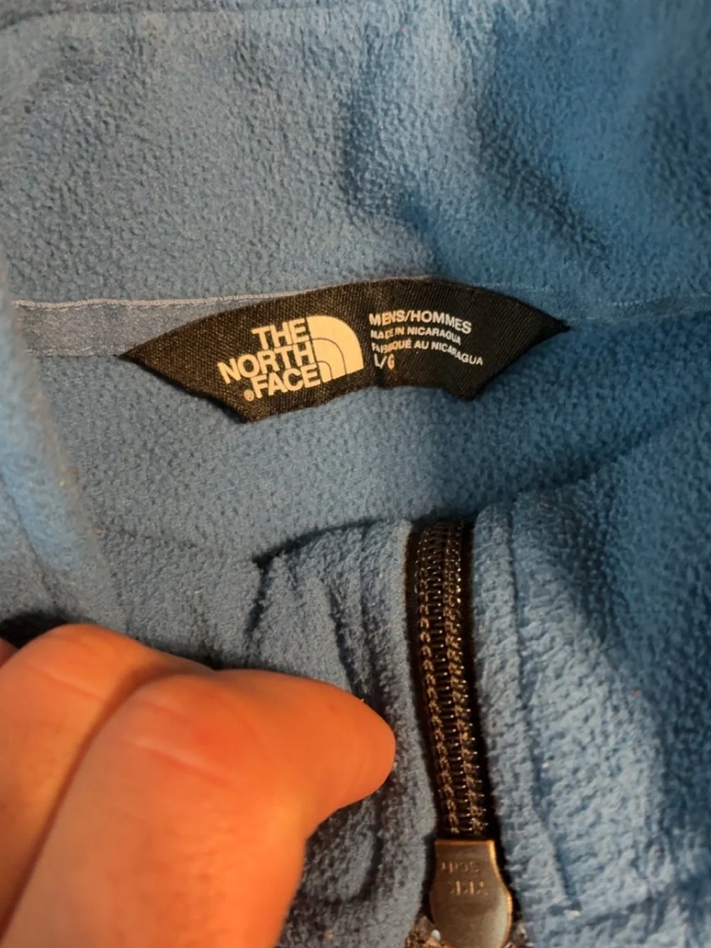 The North Face Light Blue Fleece Quarter-Zip with Gray Chest Pocket